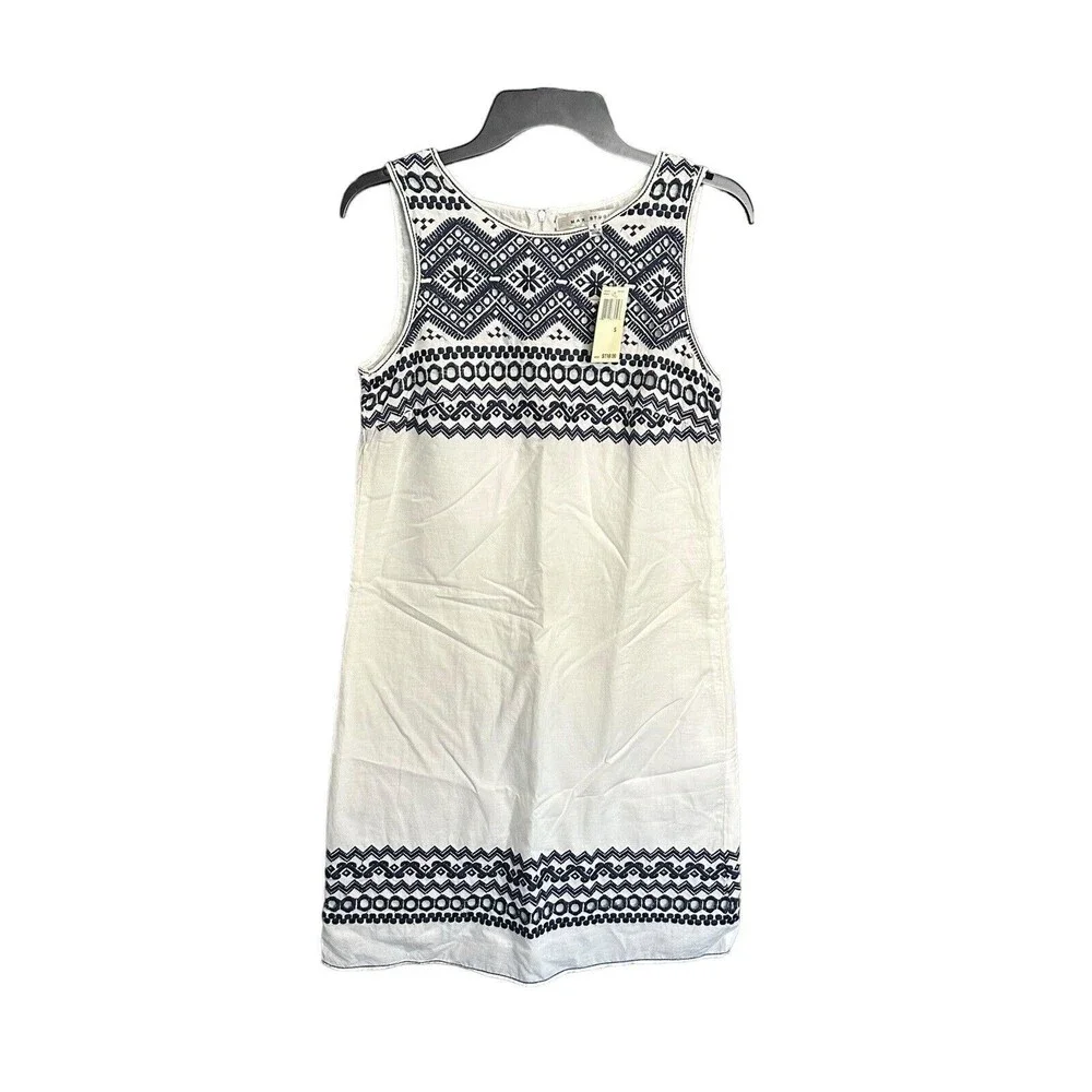 NWT $118 Max Studio Size Small White Navy Cotton Embroidered Summer Dress #I14-5 - Picture 11 of 11